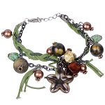 Vintage Armkette Armband Blume grün braun 4885 Vintage Armkette Armband Blume grün braun 4885